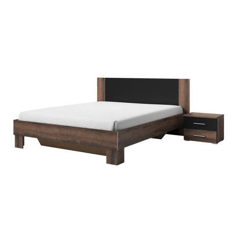 King-size bed 160x200 2 bedside tables black oak slatted bed base Kivel Tarjous