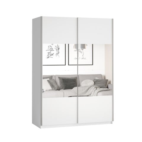 Valkoinen makuuhuoneen liukuovellinen peilikaappi 120x61x210 Moni Tarjous