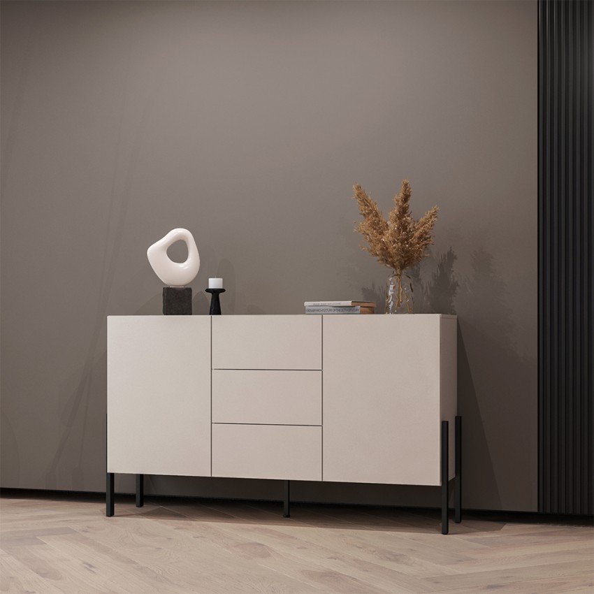 Moderni beige lipasto Autrey, 2 kaappia ja 3 laatikkoa, 140x35x63cm Tarjous