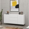 Moderni valkoinen lipasto Mehdi, 2 kaappia ja 3 laatikkoa, 140x35x63cm Alennukset