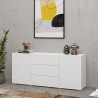 Moderni valkoinen lipasto Mehdi, 2 kaappia ja 3 laatikkoa, 140x35x63cm Tarjous