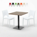 Neliöpöytä 70x70 cm, puisen näköinen pöytälevy ja 2 värikästä tuolia Paris Melon Tarjous