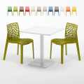 Valkoinen neliöpöytä 70x70 cm ja 2 värikästä tuolia Gruvyer Meringue Tarjous