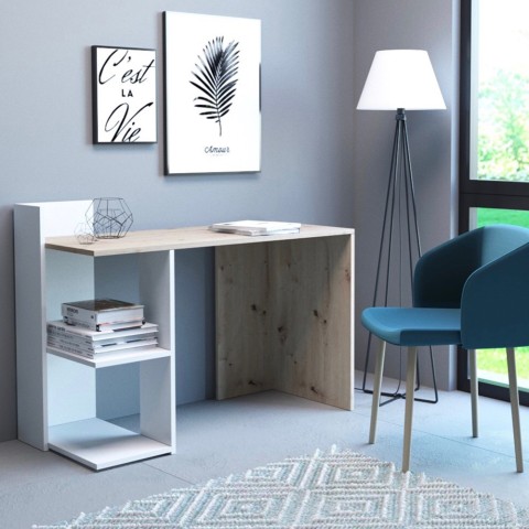 Moderni työpöytä Mistrel, hylly, valkoinen ja tammi Tarjous