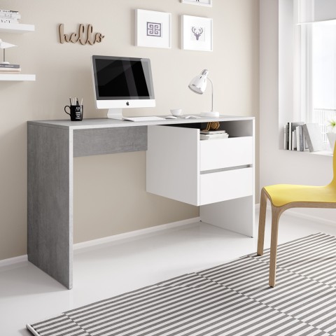 Moderni työpöytä Riley, 2 vetolaatikkoa, valkoinen ja harmaa Tarjous