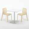 Valkoinen neliöpöytä 70x70 cm ja 2 värikästä tuolia Gruvyer Meringue 