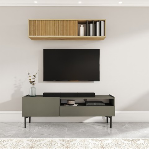 Moderni 2-ovinen TV-taso Leroy, 153x35x50 cm, musta Tarjous
