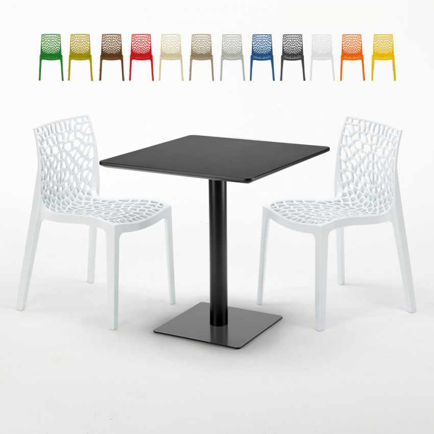Musta neliöpöytä 70x70 cm ja 2 värikästä tuolia Gruvyer Kiwi Tarjous