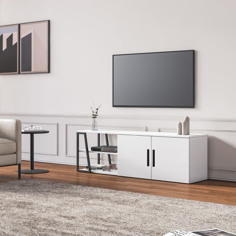 Moderni 2-ovinen TV-taso Hyeres, 150 cm kiiltävä valkoinen Tarjous