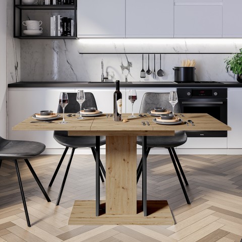 Pienikokoinen jatkettava ruokapöytä Wood Mini, 100–140x60 cm, tammi ja musta Tarjous