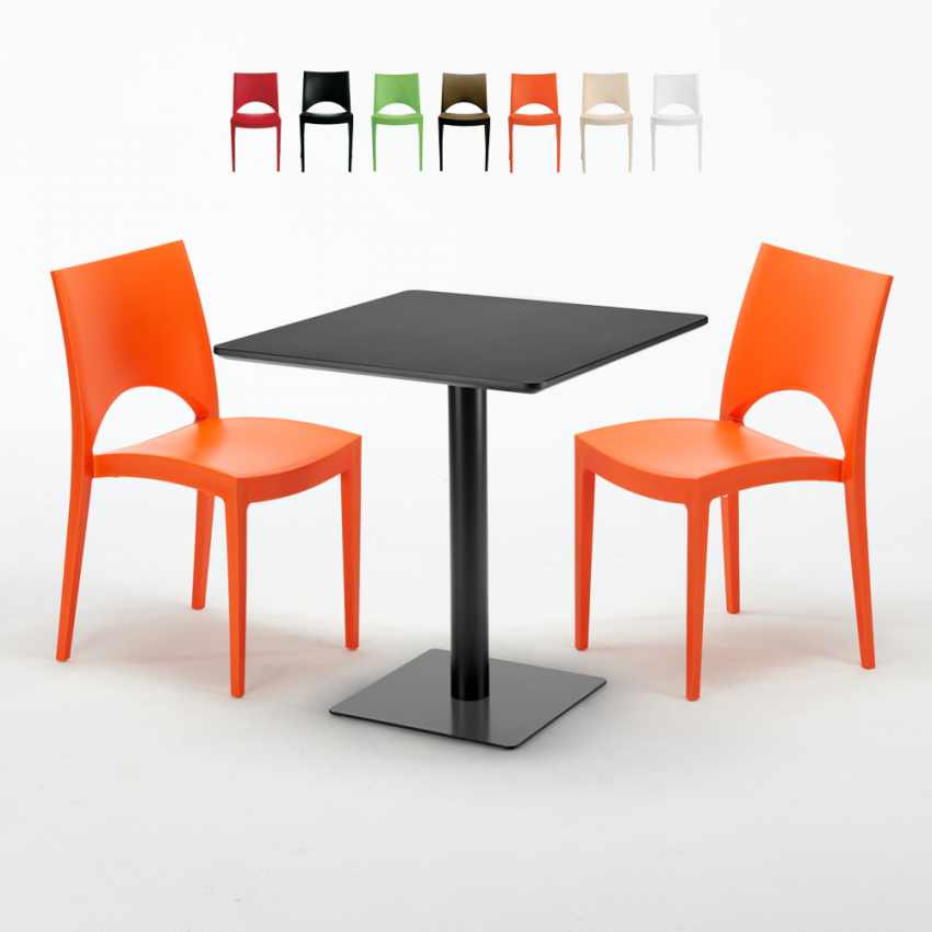 Musta neliöpöytä 70x70 cm ja 2 värikästä tuolia Paris Kiwi Alennukset
