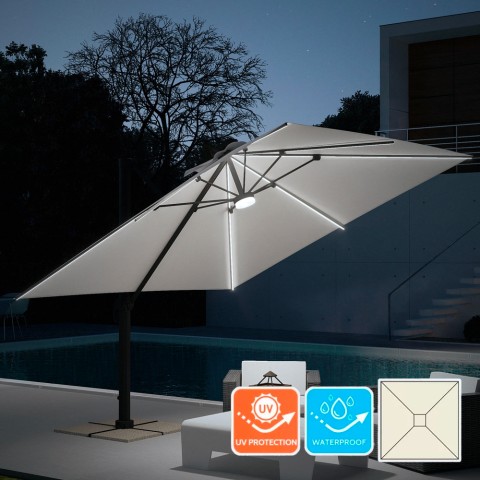 Iso aurinkovarjo terassille led valoilla ja aurinkoenergialla, neliö 3x3 sivumasto, alumiini anti uv Paradise Tarjous