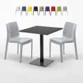 Musta neliöpöytä 70x70 cm ja 2 värikästä tuolia Ice Kiwi Tarjous