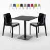 Musta neliöpöytä 70x70 cm ja 2 värikästä tuolia Ice Kiwi Alennukset