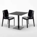 Musta neliöpöytä 70x70 cm ja 2 värikästä tuolia Ice Kiwi 