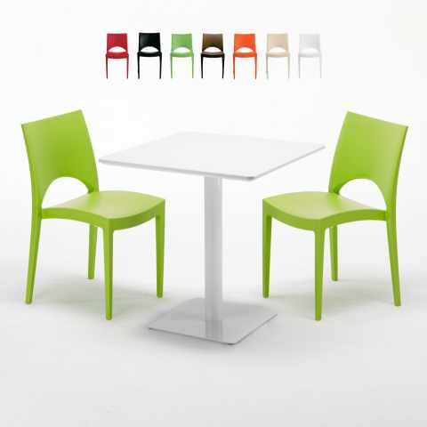 Valkoinen neliöpöytä 70x70 cm ja 2 värikästä tuolia Paris Meringue Tarjous