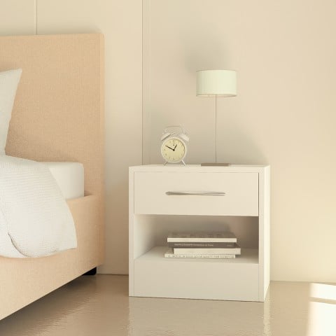 Valkoinen moderni yöpöytä, 1 lokero makuuhuoneeseen tai lastenhuoneeseen Selina Tarjous