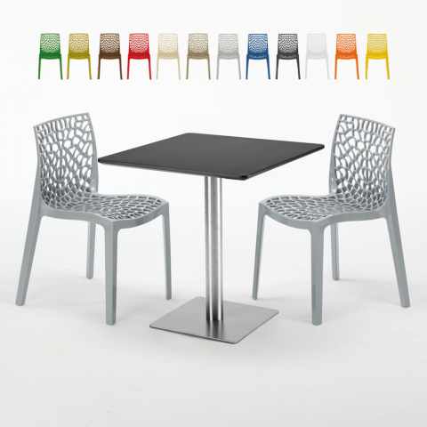 Musta neliöpöytä 70x70 cm ja 2 värikästä tuolia Gruvyer Rum Raisin
