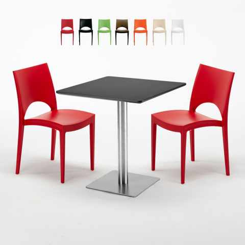 Musta neliöpöytä 70x70 cm ja 2 värikästä tuolia Paris Rum Raisin Tarjous