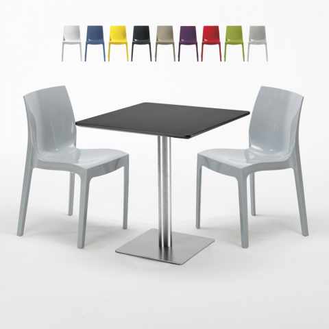 Musta neliöpöytä 70x70 cm ja 2 värikästä tuolia Ice RUM RAISIN