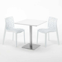 Valkoinen neliöpöytä 70x70 cm teräsjalalla ja 2 värikästä tuolia Ice Strawberry 