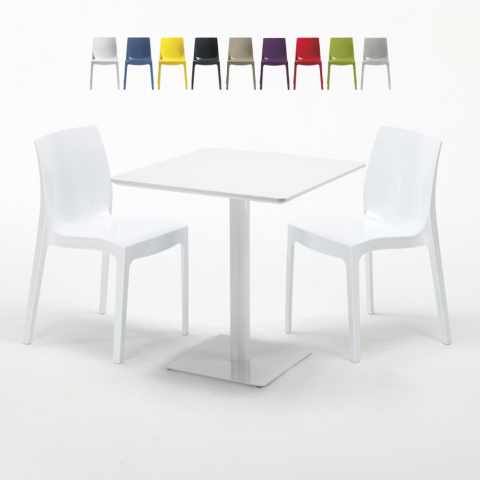Valkoinen neliöpöytä 70x70 cm ja 2 värikästä tuolia Ice Meringue Tarjous