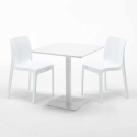 Valkoinen neliöpöytä 70x70 cm ja 2 värikästä tuolia Ice Meringue Mitat