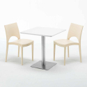 Valkoinen neliöpöytä 70x70 cm teräsjalalla ja 2 värikästä tuolia Paris Strawberry Ominaisuudet