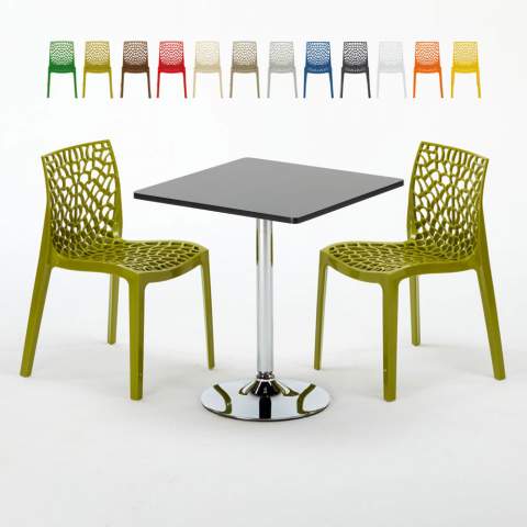 Musta neliöpöytä 70x70cm ja kaksi värikästä tuolia Gruvyer Mojito Tarjous