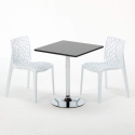 Musta neliöpöytä 70x70cm ja kaksi värikästä tuolia Gruvyer Mojito 