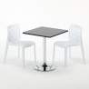 Musta neliöpöytä 70x70cm ja kaksi värikästä tuolia Gruvyer Mojito 