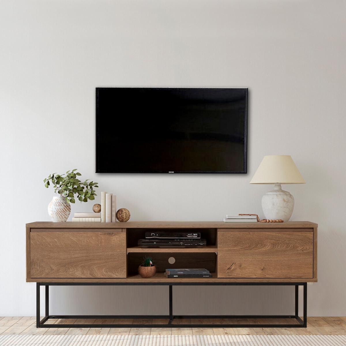 Moderni teollinen TV-taso Rodez, puuta ja metallia, 140x40x50 cm Tarjous