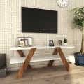 Mobiili-TV designo-oleskelutila 120cm valkoinen ja puu 2 hyllyä Basic Tarjous