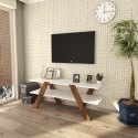 Mobiili-TV designo-oleskelutila 120cm valkoinen ja puu 2 hyllyä Basic Myynti