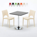 Musta neliöpöytä 70x70cm ja kaksi värikästä tuolia Paris Mojito Tarjous