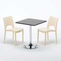 Musta neliöpöytä 70x70cm ja kaksi värikästä tuolia Paris Mojito Malli