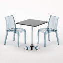Musta neliöpöytä 70x70cm ja kaksi värikästä läpinäkyvää tuolia Cristal Light Platinum Alennukset
