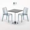 Musta neliöpöytä 70x70cm ja kaksi värikästä läpinäkyvää tuolia Dune Platinum Tarjous