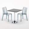 Musta neliöpöytä 70x70cm ja kaksi värikästä läpinäkyvää tuolia Dune Platinum Alennusmyynnit