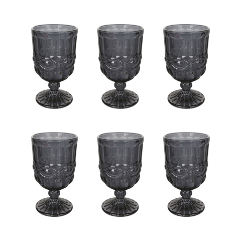 Rubiininpunainen setti, jossa 6 lasia 300 ml kohokuvioitua lasia Nobilis C. Tarjous