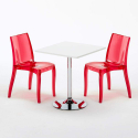 Valkoinen neliöpöytä 70x70cm ja kaksi värikästä läpinäkyvää tuolia Cristal Light Titanium Alennukset