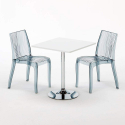Valkoinen neliöpöytä 70x70cm ja kaksi värikästä läpinäkyvää tuolia Dune Titanium Alennusmyynnit