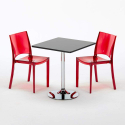 Musta neliöpöytä 70x70cm ja kaksi värikästä läpinäkyvää tuolia B-Side Phantom Luettelo