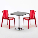 Musta neliöpöytä 70x70cm ja kaksi värikästä läpinäkyvää tuolia Femme Fatale Phantom Alennukset