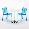 Valkoinen neliöpöytä 70x70cm ja kaksi värikästä läpinäkyvää tuolia B-Side Demon Luettelo