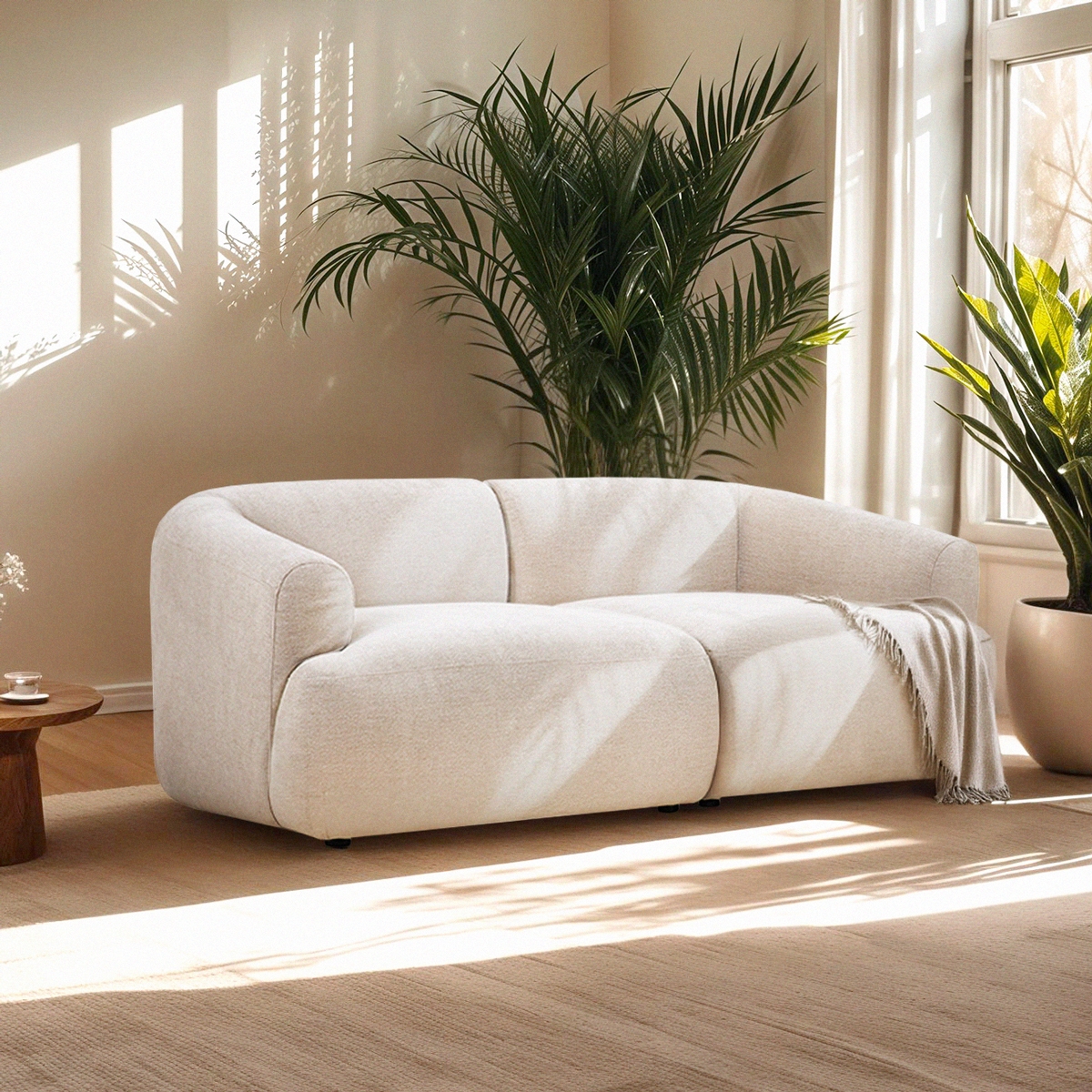 Yuna-2: Kaksipaikkainen kaareva modulaarinen sohva, beige kangas Tarjous