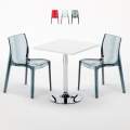 Valkoinen neliöpöytä 70x70cm ja kaksi värikästä läpinäkyvää tuolia Femme Fatale Demon Tarjous