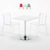 Valkoinen neliöpöytä 70x70cm ja kaksi värikästä läpinäkyvää tuolia Femme Fatale Demon Myynti