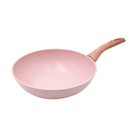 28cm tarttumaton wok-pannu graniitin vaaleanpunainen vaikutus Bisetti Stonerose Tarjous