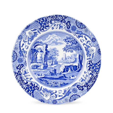 Setti 4 tasomaista lautasta terrakottaa englannin tyylinen 27x27x2cm Blue Italian Tarjous